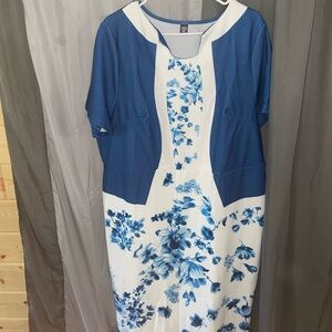 SHEIN Blue and White Floral Midi Dress